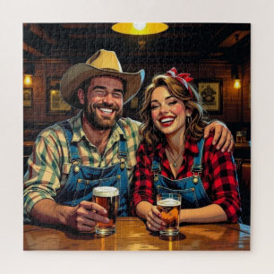 Puzzle Pareja de vaqueros lindos en un bar country y west
