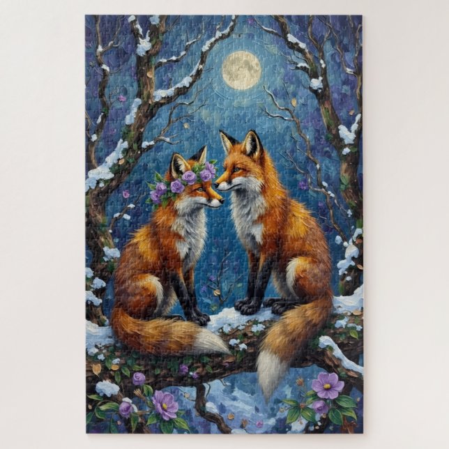Puzzle Pareja de zorros con colas entrelazadas afectuosam (Vertical)