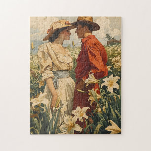Puzzle Pareja en medio de los Lilies Blancos Vintage romá