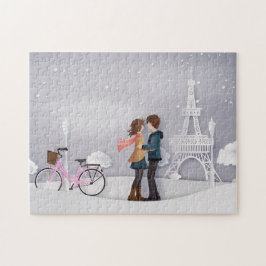 Puzzle Pareja Paris de bicicleta rosa