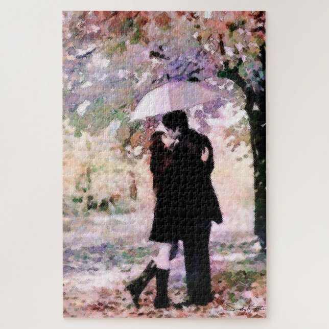 Puzzle Pareja romántica en el amor besándose en la lluvia (Vertical)