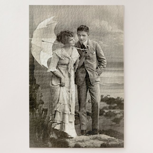 Puzzle Pareja romántica vintage con parasol (Vertical)