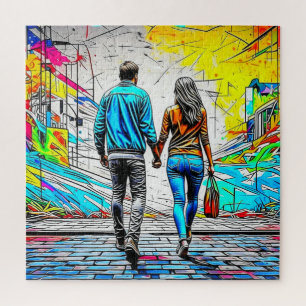 Puzzle Pareja sosteniendo manos Graffiti urbano
