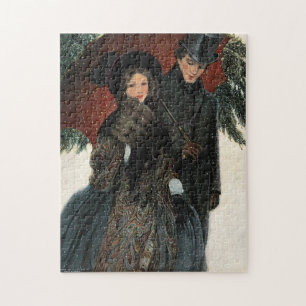 Puzzle Pareja Victoriana Antigua Caminando en la Nieve