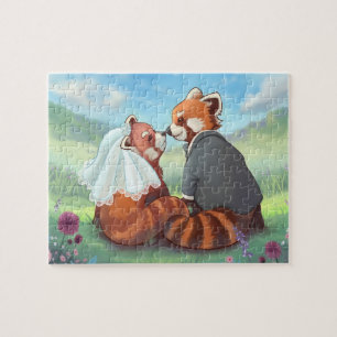 Puzzle Pares lindos de la panda roja en amor