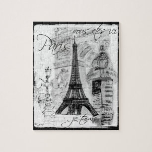 Puzzle Paris Eiffel Tower Black & White Collage Street Sc