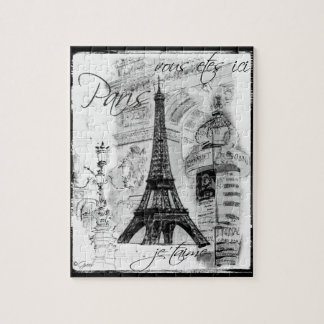Puzzle Paris Eiffel Tower Black & White Collage Street Sc