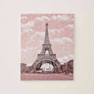 Puzzle París en torre Eiffel rosada