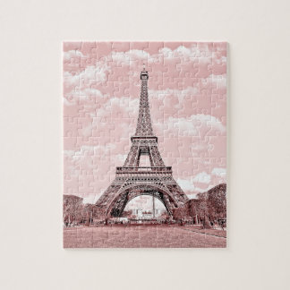 Puzzle París en torre Eiffel rosada