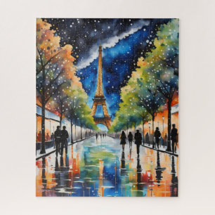 Puzzle PARIS en un día lluvioso. Torre Eiffel, Noche estr