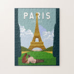 Puzzle Paris Francia Retro Viaje Art Vintage<br><div class="desc">Diseño de viaje retro de París en un estilo emblemático. La Torre Eiffel es una torre de entramado de hierro forjado en el Campeón de Marte en París,  Francia.</div>