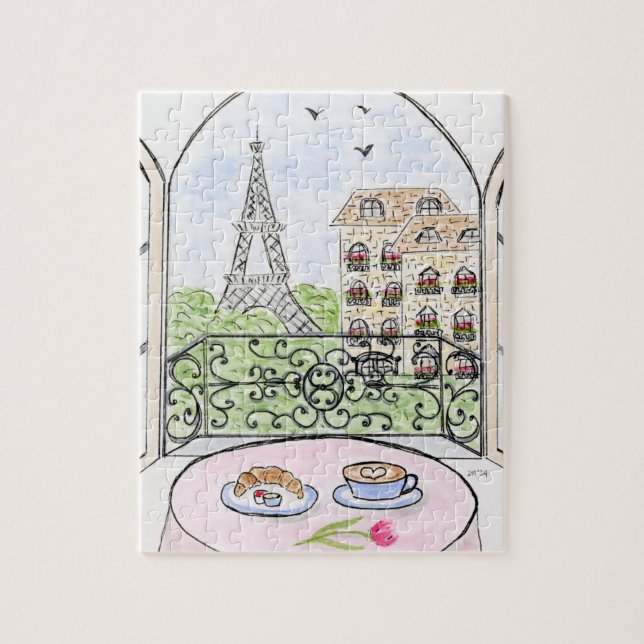 Puzzle París y Torre Eiffel caprichosos pintados a mano (Vertical)