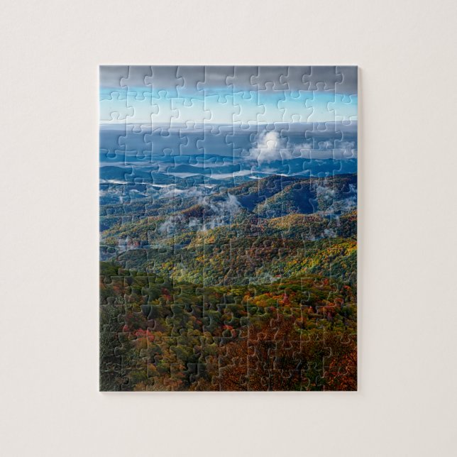 Puzzle parkway de montañas humedecidas de borde azul caro (Vertical)