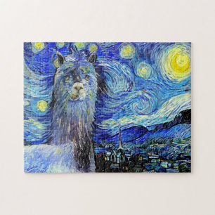 Puzzle Parodia del paisaje alpaca divertida de noche estr