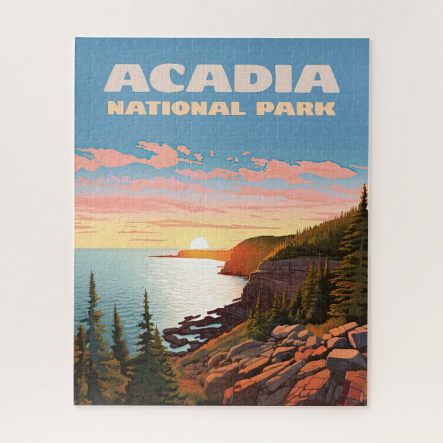 Puzzle Parque nacional Acadia Maine Coast Retro (Vertical)