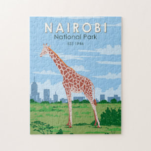 Puzzle Parque nacional de Nairobi Giraffe Viaje Vintage