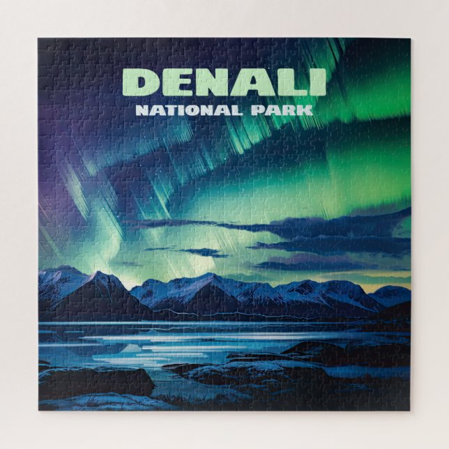 Puzzle Parque nacional Denali Alaska Northern Lights Retr (Vertical)
