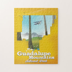 Puzzle parque nacional montañas Guadalupe, mapa de Texas.