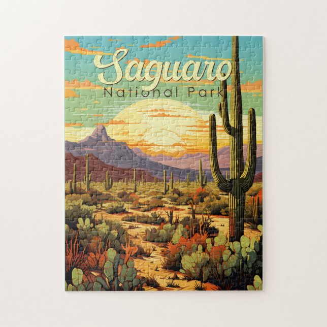 Puzzle Parque nacional Saguaro Ilustracion Retro (Vertical)