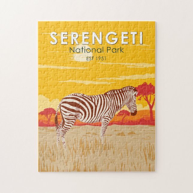 Puzzle Parque nacional Serengeti Zebra Viaje Arte Vintage (Vertical)