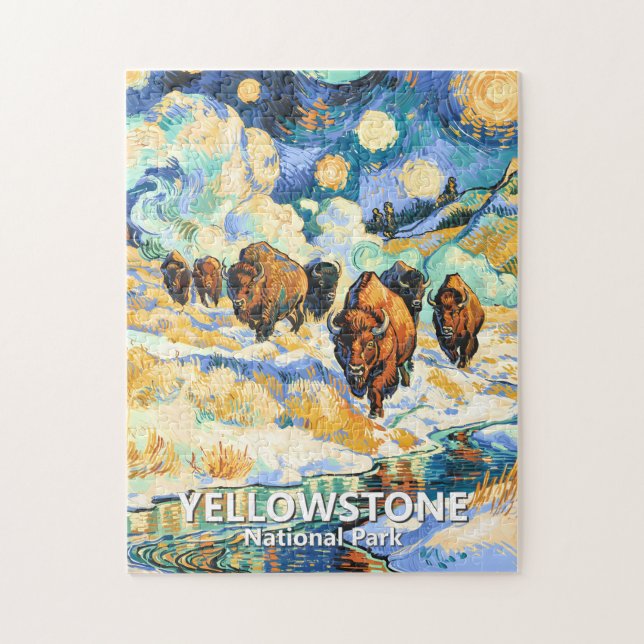Puzzle Parque Nacional Yellowstone Bison Vintage Van Gogh (Vertical)