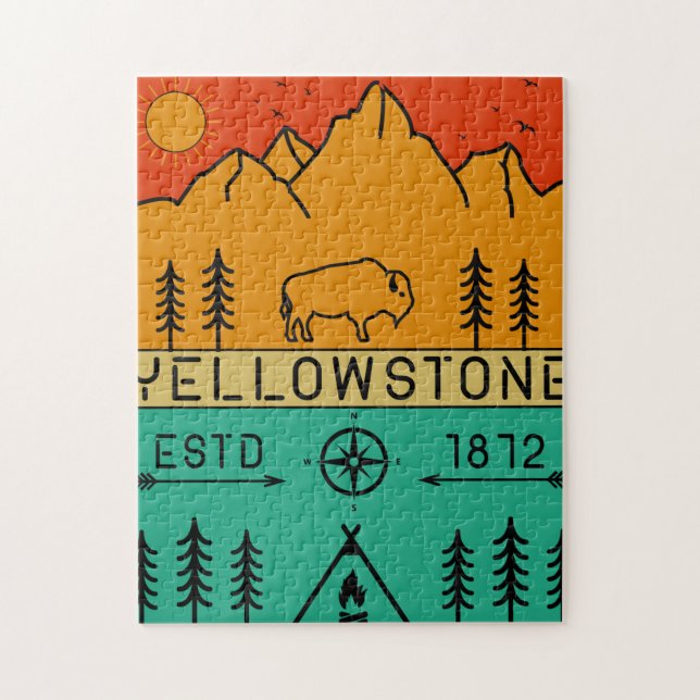 Puzzle Parque nacional Yellowstone Retro Wyoming USA Biso (Vertical)