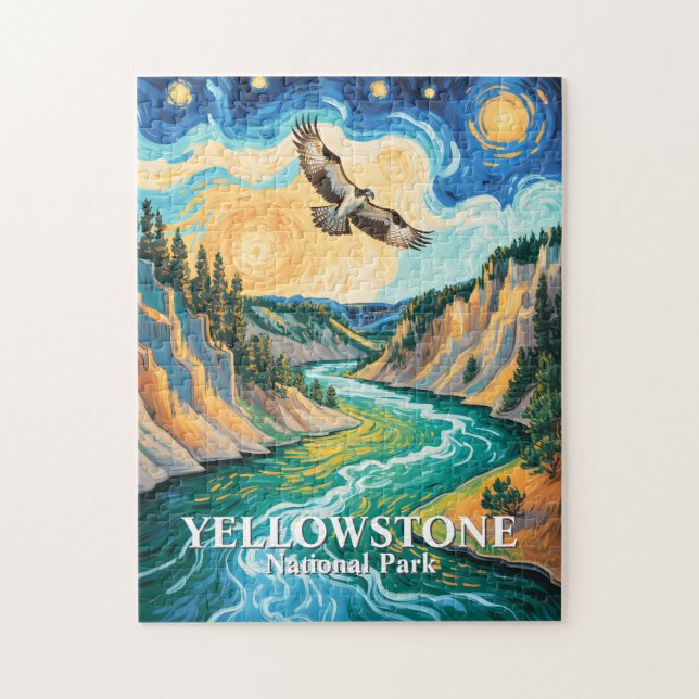 Puzzle Parque Nacional Yellowstone Río Ave Colorida Arte (Vertical)