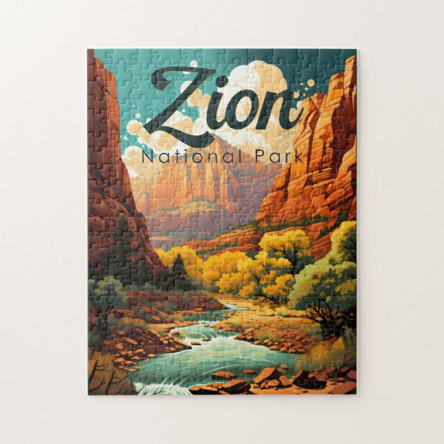 Puzzle Parque nacional Zion Ilustracion Retro (Vertical)