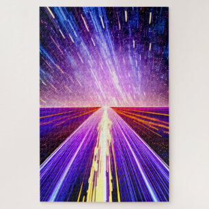 Puzzle Pasada la noche en el futurista camino nocturno qu