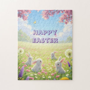 Puzzle Pascua de lavanda Lindo conejo blanco Floral Prima