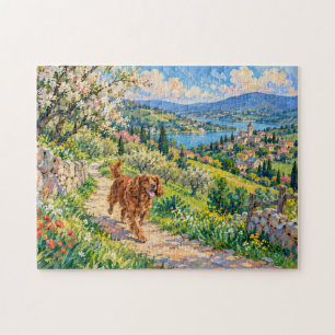 Puzzle Paseo de perro por camino de piedra en el campo