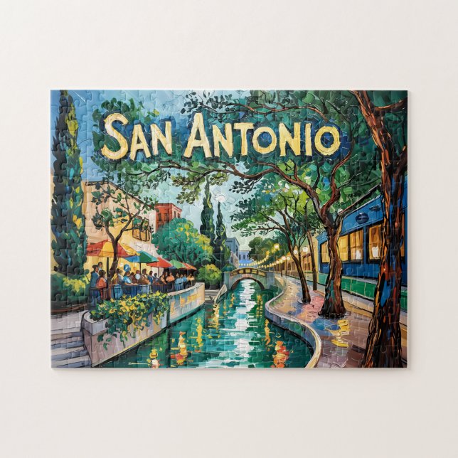 Puzzle Paseo de San Antonio Texas Río Van Gogh Ciudad Vib (Horizontal)