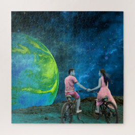 Puzzle Paseo en bicicleta de parejas en la luna espacio e