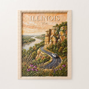 Puzzle Paseo en coche por Illinois Paisaje de riberas flu