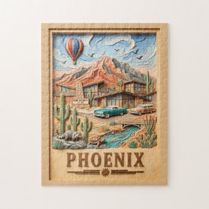 Puzzle Paseo en coche por Phoenix Arizona Texto Vintage c