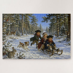 Puzzle Paseo en trineo de Navidad por el bosque