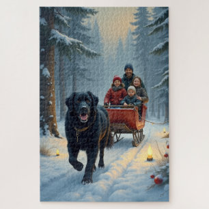 Puzzle Paseo en Trineo Nevado con Perro Terranova en Navi