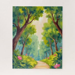 Puzzle Paseo exuberante del bosque   Aquarela de la natur