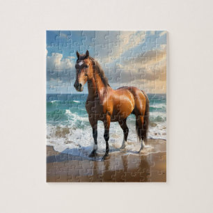 Puzzle **"Paseo majestuoso: Orgulloso caballo marrón en l