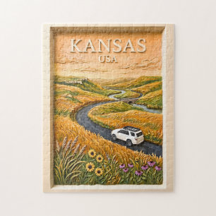 Puzzle Paseo por el camino de Kansas Prairie Vintage Pais