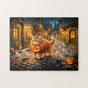 Puzzle Paseo por la ciudad de Halloween de gato y ratones
