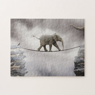 Puzzle Paseos del elefante del bebé la cuerda tirante