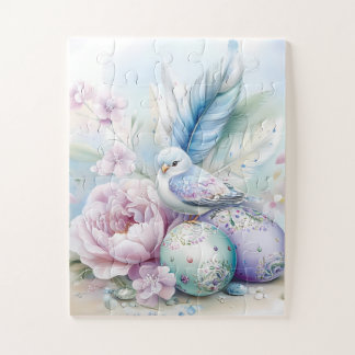 Puzzle Pastel Bird, Peony and Easter Eggs