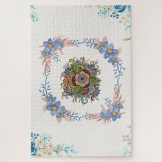 Puzzle Pastel Calma Flor - Floral Azul y Rosa