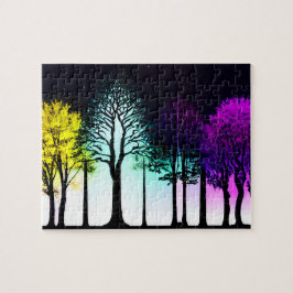 Puzzle Pastel de árboles de silueta bajo cielo oscuro