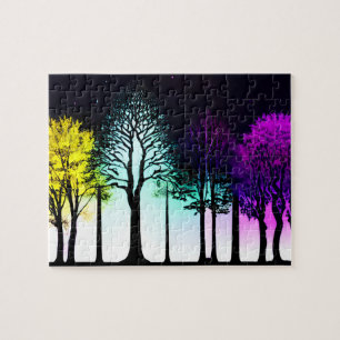 Puzzle Pastel de árboles de silueta bajo cielo oscuro