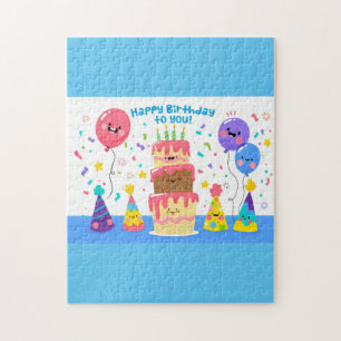 Puzzle Pastel De Cumpleaños Sonriente Y Globos