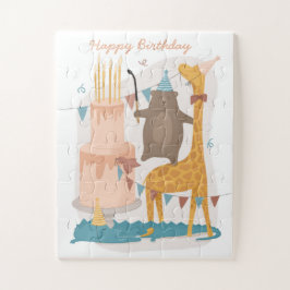 Puzzle Pastel de cumpleaños y animales graciosos y lindos