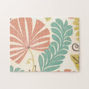 Puzzle Pastel de vinos florales y hojas en fondo crema