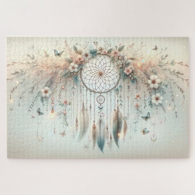 Puzzle Pastel Floral Mariposa Dreamcatcher (Horizontal)